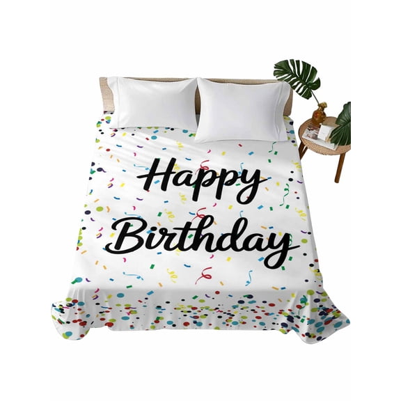 Twin Flat Sheet 66"x96", White Birthday Soft Lightweight Bedding Flat Sheets Only, Colorful Confetti Ribbons Polka Dots Classroom Brushed Microfiber Top Bed Sheet, Breathable StainResistant Bedsheets