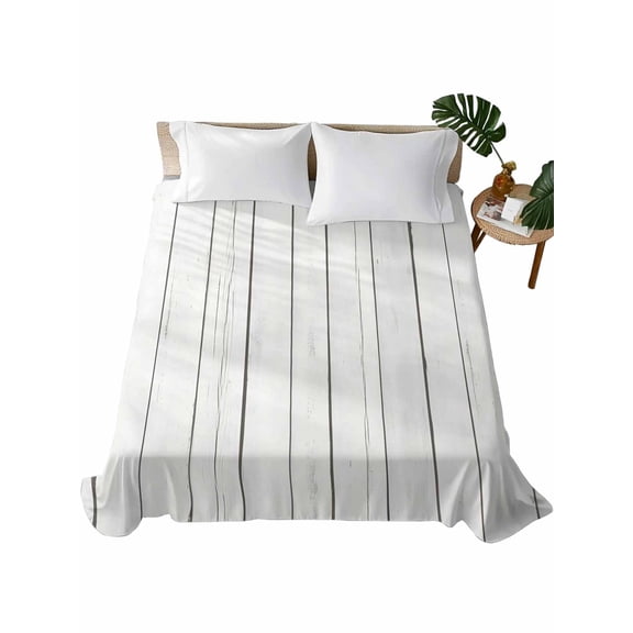 Twin Flat Sheet 66"x96", White Wood Grain Soft Lightweight Bedding Flat Sheets Only, Rustic Wooden Planks Farmhouse Brushed Microfiber Top Bed Sheet, Breathable StainResistant Bedsheets