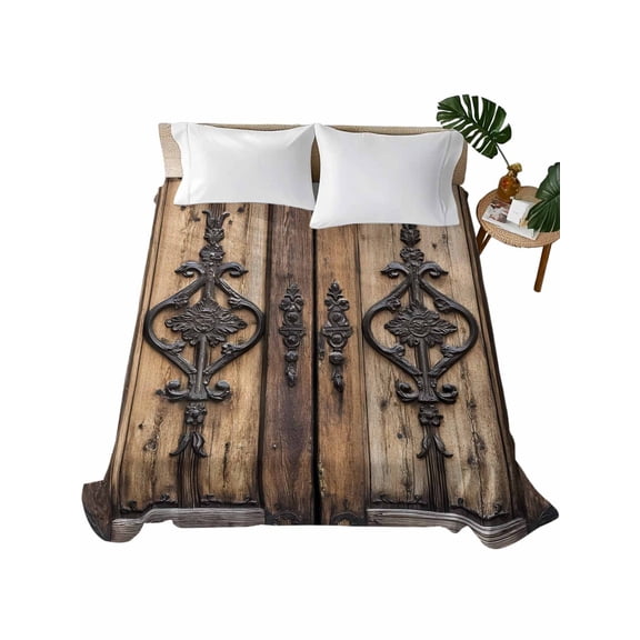 Twin Flat Sheet 66"x96", Wooden Plank Soft Lightweight Bedding Flat Sheets Only, Rustic Farmhouse Brown Black Barn Door Brushed Microfiber Top Bed Sheet, Breathable StainResistant Bedsheets