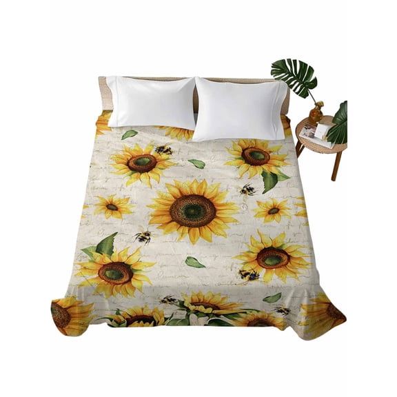 Twin Flat Sheet 66"x96", Yellow Sunflowers Soft Lightweight Bedding Flat Sheets Only, Summer Farmhouse Retro Beige Brushed Microfiber Top Bed Sheet, Breathable StainResistant Bedsheets