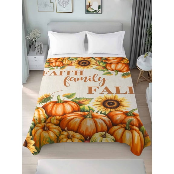Twin Flat Sheet Only Fall Thanksgiving Sunflower Pumpkin Harvest Soft Microfiber Cooling Bedding Sheets Autumn Watercolor Leaves Flat Bed Sheet for Hotel,Home Decor