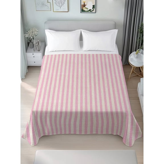 Twin Flat Sheet Only Modern Pink Stripe Linen Texture Soft Microfiber Cooling Bedding Sheets Country Retro Minimalist Line Flat Bed Sheet for Hotel,Home Decor