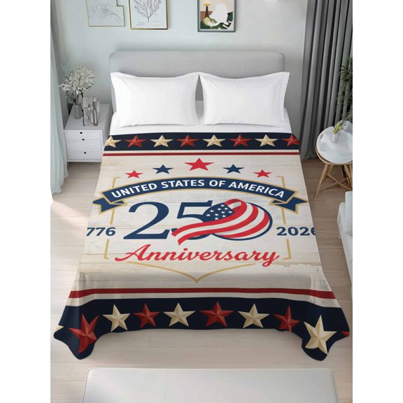 Twin Flat Sheet Only 1776-2026 Patriotic Anniversary Soft Microfiber Cooling Bedding Sheets Vintage Wood Background Flat Bed Sheet