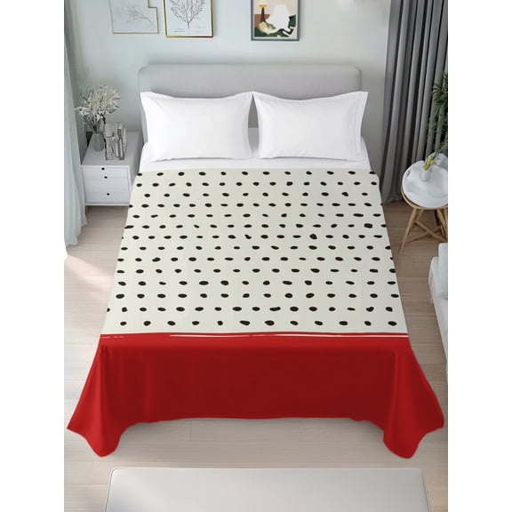 Twin Flat Sheet Only Abstract Black Polka Dot Soft Microfiber Cooling Bedding Sheets Modern Red Bottom Flat Bed Sheet for Hotel,Home Decor