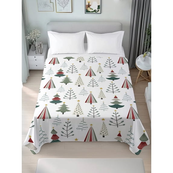 Twin Flat Sheet Only Abstract Christmas Trees Soft Microfiber Cooling ...