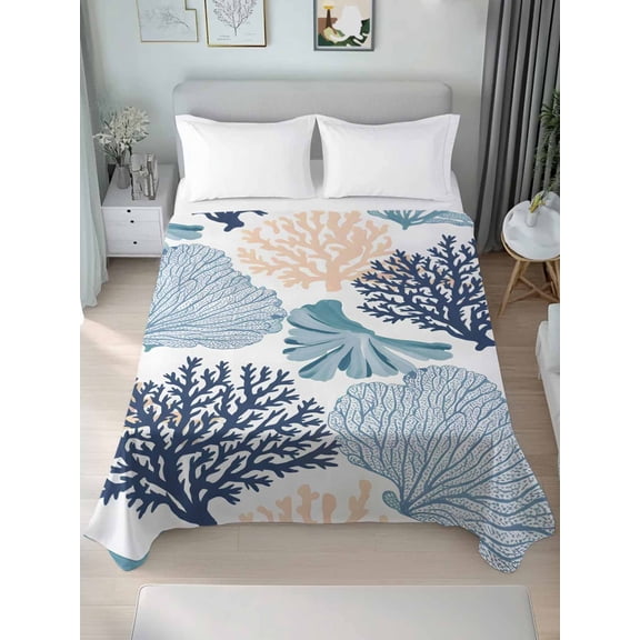 Twin Flat Sheet Only Abstract Modern Ocean Theme Soft Microfiber Cooling Bedding Sheets Watercolor Marine Corals Flat Bed Sheet