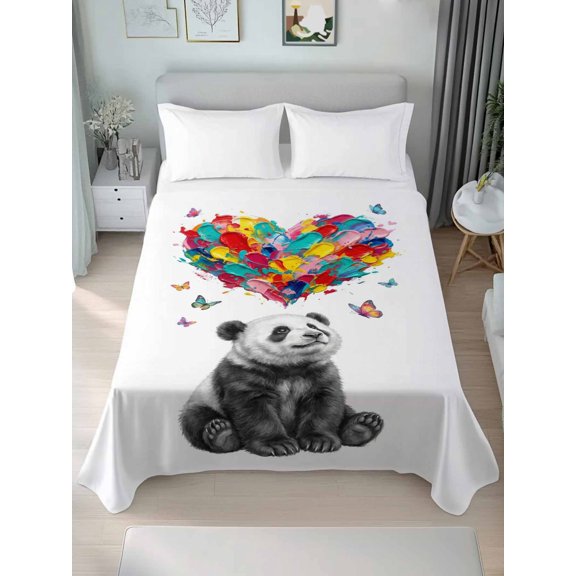 Twin Flat Sheet Only Abstract Panda Soft Microfiber Cooling Bedding Sheets Colorful Heart Butterfly Flat Bed Sheet for Hotel,Home Decor