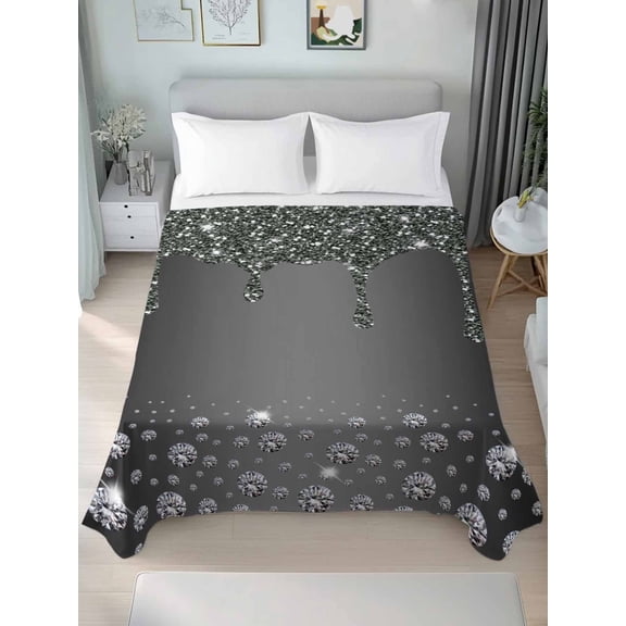 Twin Flat Sheet Only Abstract Shining Diamond Soft Microfiber Cooling Bedding Sheets Stones on Gradient Black Background Flat Bed Sheet