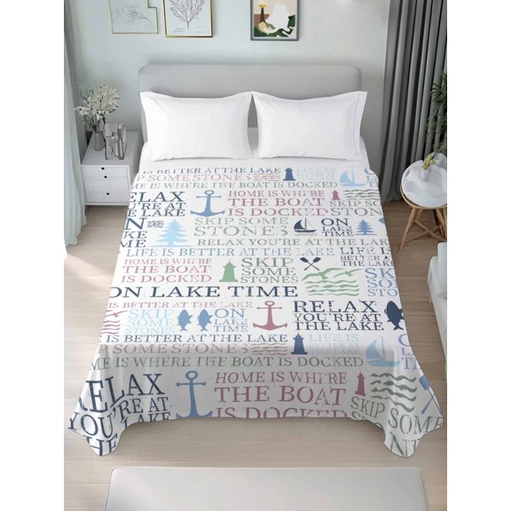 Twin Flat Sheet Only Blue Anchor Paddle Sailboat Lighthouse Tree Soft Microfiber Cooling Bedding Sheets Ocean Fish Flat Bed Sheet