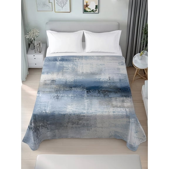 Twin Flat Sheet Only Blue Gray Graffiti Texture Soft Microfiber Cooling Bedding Sheets Neutral Abstract Textured Flat Bed Sheet for Hotel,Home Decor