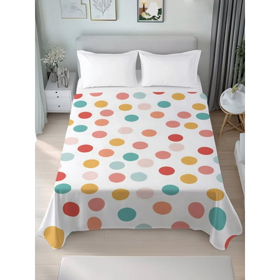 Twin Flat Sheet Only Colorful Polka Dots Boho Style Soft Microfiber Cooling Bedding Sheets Modern Minimalist Flat Bed Sheet for Hotel, Home Decor