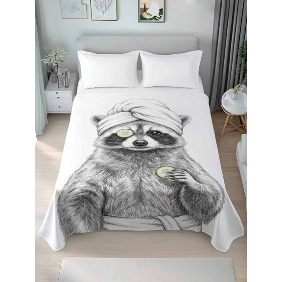 Twin Flat Sheet Only Cute Raccoon Abstract Art Soft Microfiber Cooling Bedding Sheets Funny Animal Spa Bath Towel Flat Bed Sheet