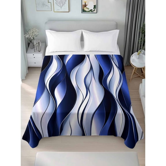 Twin Flat Sheet Only Dark Blue Gradient Stripe Soft Microfiber Cooling Bedding Sheets Twist Line Color Block Flat Bed Sheet