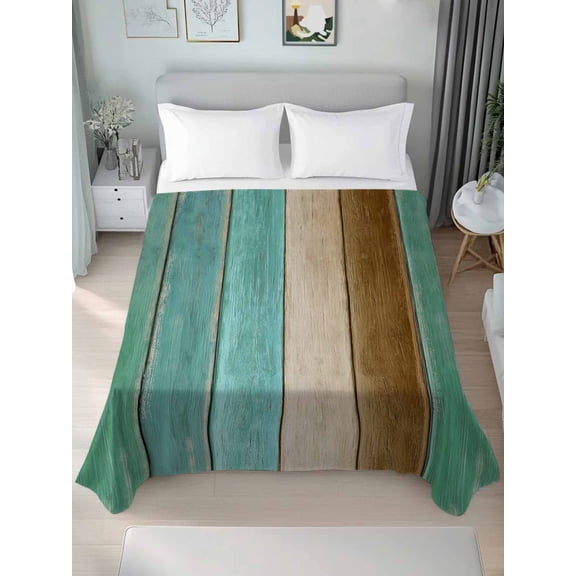Twin Flat Sheet Only Farm Teal Vintage Wood Board Soft Microfiber Cooling Bedding Sheets Brown Wood Grain Flat Bed Sheet for Hotel, Home Decor