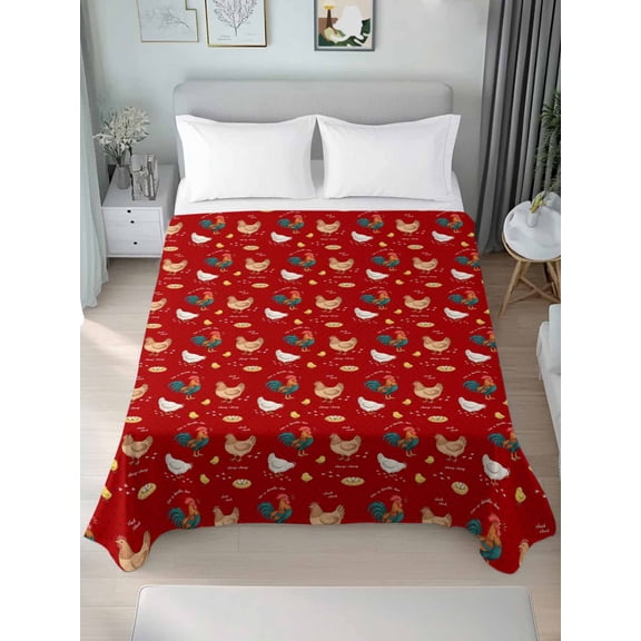 Twin Flat Sheet Only Farmhouse Cute Chicken Soft Microfiber Cooling Bedding Sheets Rooster Hen Vintage Red Flat Bed Sheet for Hotel,Home Decor
