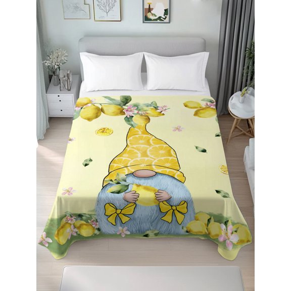 Twin Flat Sheet Only Farmhouse Gnome Lemon Flower Leaf Soft Microfiber Cooling Bedding Sheets Yellow Fruit Dwarf Flat Bed Sheet