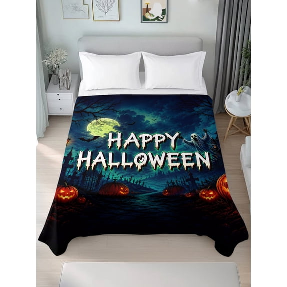 Twin Flat Sheet Only Halloween Haunted Castle Soft Microfiber Cooling Bedding Sheets Ghost Crow Pumpkin Flat Bed Sheet for Hotel,Home Decor