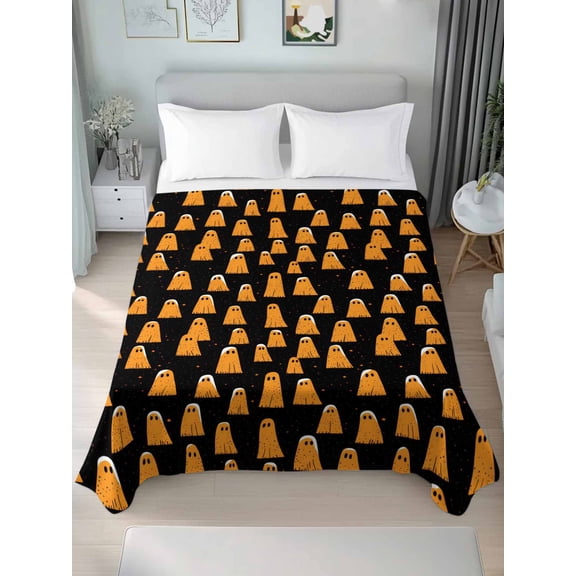 Twin Flat Sheet Only Halloween Smile Ghost Soft Microfiber Cooling Bedding Sheets Abstract Cute Elf Flat Bed Sheet for Hotel,Home Decor