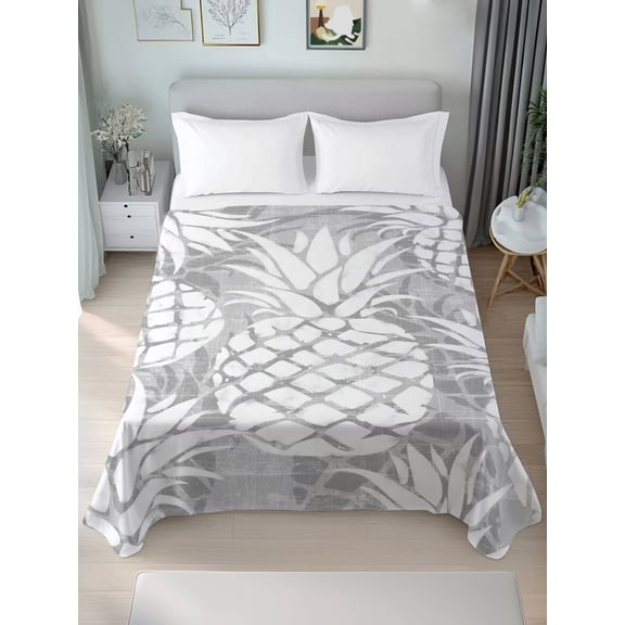 Twin Flat Sheet Only Light Gray Pineapple Soft Microfiber Cooling Bedding Sheets Modern Fruit Art Flat Bed Sheet for Hotel,Home Decor