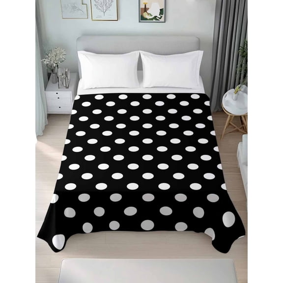 Twin Flat Sheet Only Modern Black White Polka Dot Soft Microfiber Cooling Bedding Sheets Abstract Minimalist Theme Flat Bed Sheet