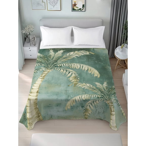 Twin Flat Sheet Only Moss Green Paired Palms Soft Microfiber Cooling Bedding Sheets Vintage Background Flat Bed Sheet for Hotel,Home Decor