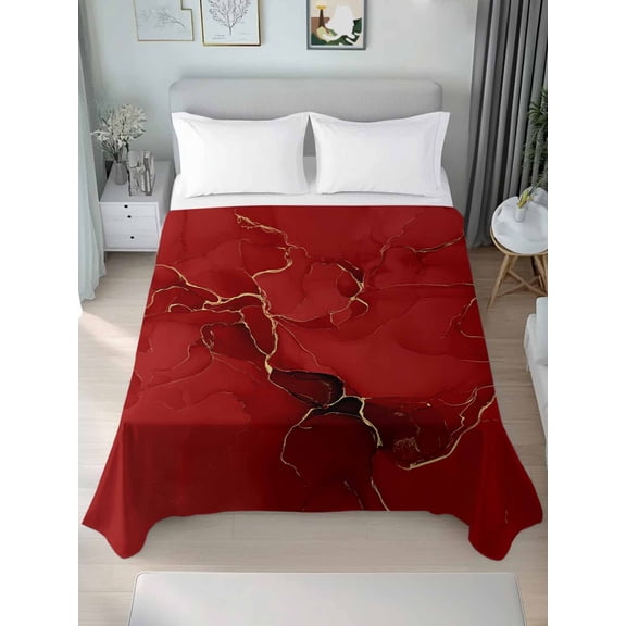 Twin Flat Sheet Only Natural Red Marble Stone Gold Stripe Soft Microfiber Cooling Bedding Sheets Abstract Liquid Texture Flat Bed Sheet