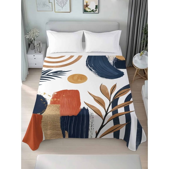 Twin Flat Sheet Only Nordic Abstract Leaves Arch Sun Soft Microfiber Cooling Bedding Sheets Terracotta Aesthetic Color Block Flat Bed Sheet