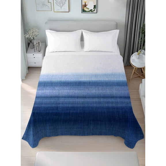 Twin Flat Sheet Only Ocean Dark Blue Gradient Soft Microfiber Cooling Bedding Sheets Ombre Summer Ocean Theme Flat Bed Sheet
