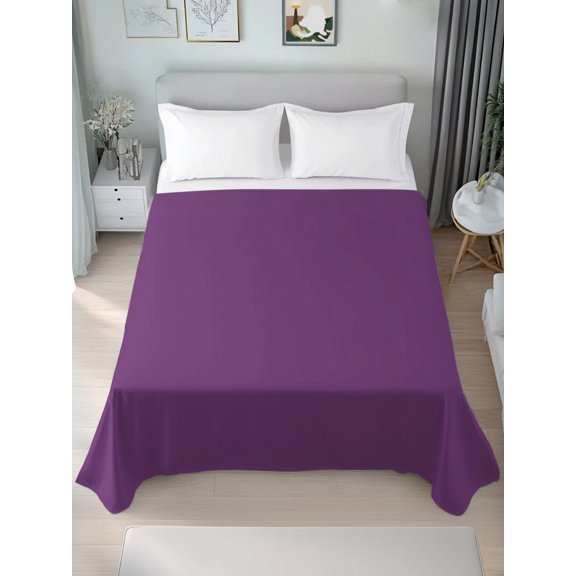 Twin Flat Sheet Only Purple Theme Simple Background Soft Microfiber Cooling Bedding Sheets Pure Color Monochrome Flat Bed Sheet