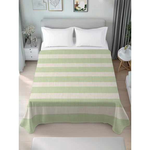 Twin Flat Sheet Only Sage Green Stripes Farmhouse Soft Microfiber Cooling Bedding Sheets Retro Linen Texture Flat Bed Sheet for Hotel,Home Decor