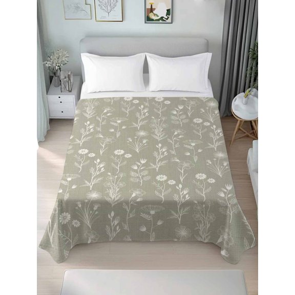 Twin Flat Sheet Only Sage Green Wildflower Herb Soft Microfiber Cooling Bedding Sheets Spring Pastoral Floral Flat Bed Sheet