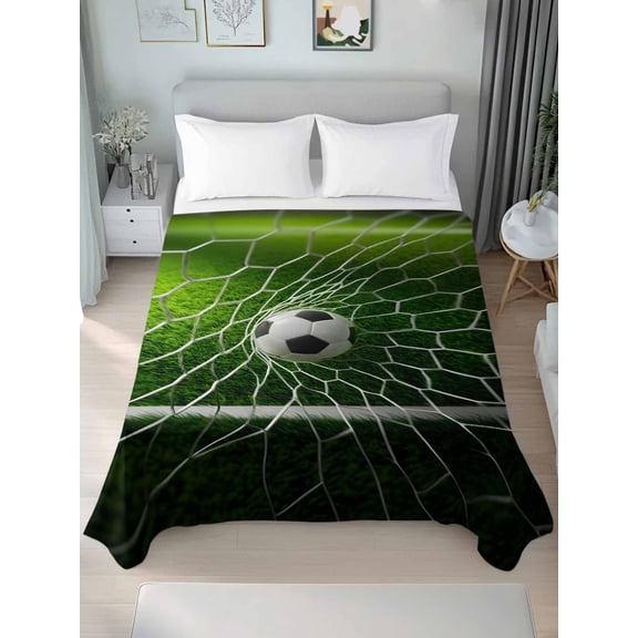 Twin Flat Sheet Only Sports Soccer Ball Soft Microfiber Cooling Bedding Sheets Goal Net Green Grass Flat Bed Sheet for Hotel,Home Decor