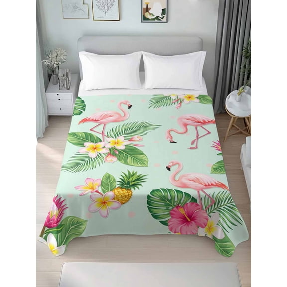 Twin Flat Sheet Only Summer Flamingos Tropical Leaf Soft Microfiber Cooling Bedding Sheets Pink Flower Pineapple Flat Bed Sheet