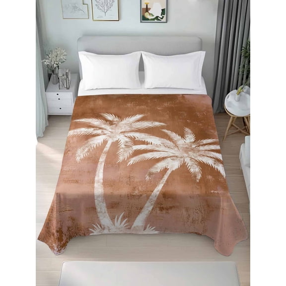 Twin Flat Sheet Only Terracotta Palm Tree Coastal Soft Microfiber Cooling Bedding Sheets Vintage Southwestern Flat Bed Sheet for Hotel,Home Decor