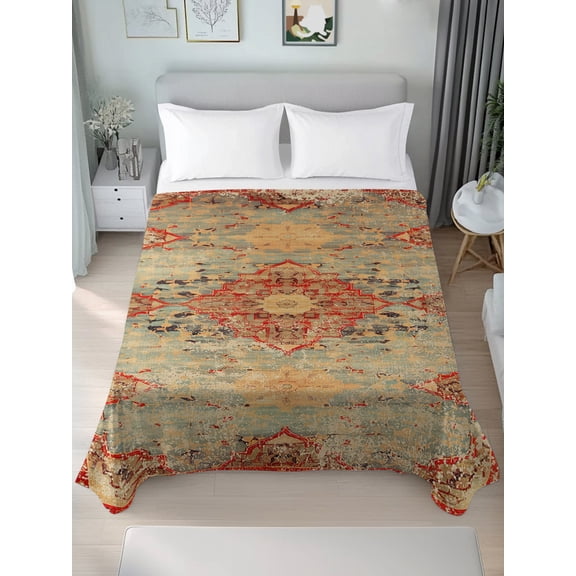 Twin Flat Sheet Only Vintage Bohemian Pattern Soft Microfiber Cooling Bedding Sheets Abstract Turkish Tattoos Flat Bed Sheet
