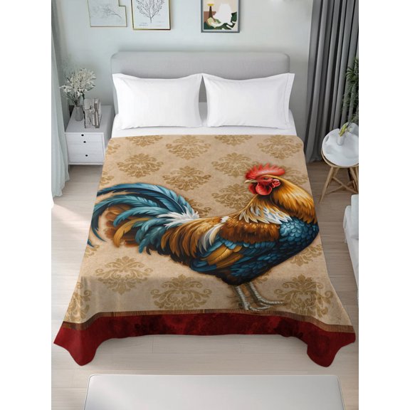 Twin Flat Sheet Only Vintage Farmhouse Rooster Soft Microfiber Cooling Bedding Sheets Retro Flowers Rooster Flat Bed Sheet for Hotel,Home Decor