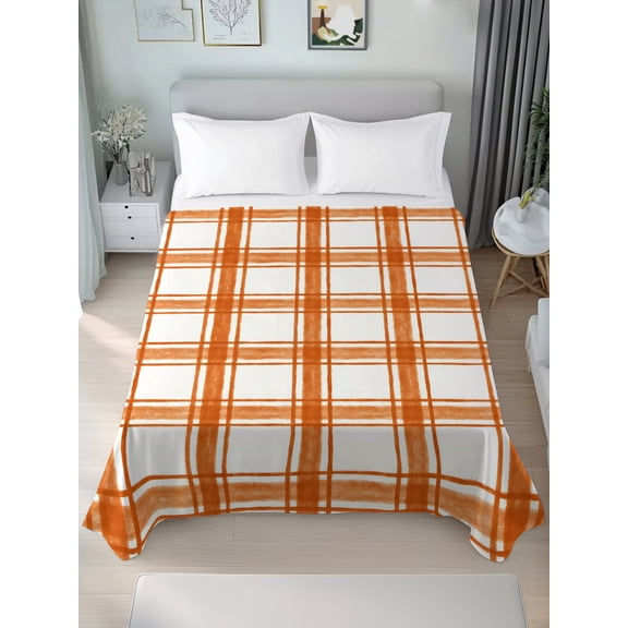 Twin Flat Sheet Only Vintage Gingham Orange Plaid Soft Microfiber Cooling Bedding Sheets Ombre Gradient Grid Flat Bed Sheet for Hotel,Home Decor