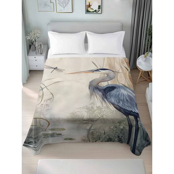 Twin Flat Sheet Only Watercolor Animals Blue Heron Soft Microfiber Cooling Bedding Sheets Reed Dragonfly Flat Bed Sheet