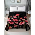 thumbnail image 1 of Twin Flat Sheet Only Watercolors Red Flowers Leaves on Black Soft Microfiber Cooling Bedding Sheets Retro Floral Flat Bed Sheet for Hotel,Home Decor, 1 of 9