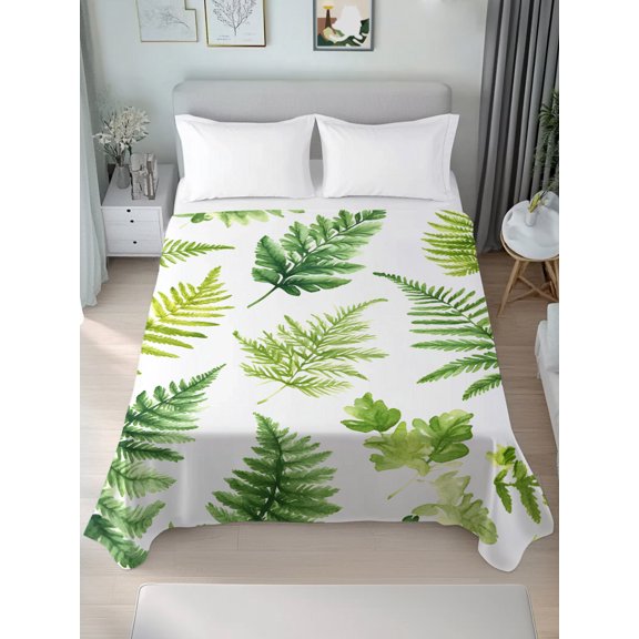 Twin Flat Sheet Only Spring Ombre Green Stony Fern Soft Microfiber Cooling Bedding Sheets Countryside Greenery Leaves Flat Bed Sheet for Hotel,Home Decor