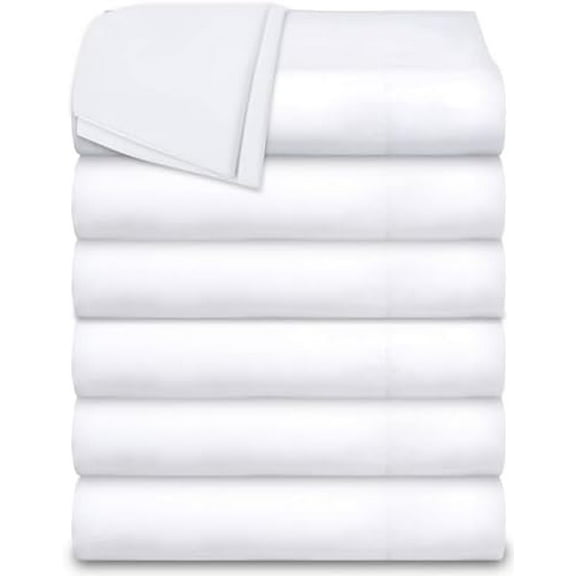 Twin Flat Sheets 6 Pack, White Cotton Flat Bed Sheet 66x104 Inches, 200 Thread Count Hospital Bed Sheets