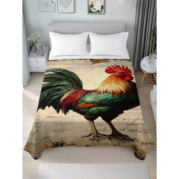 Twin Flat&nbsp;Sheet&nbsp;Only Farm Rooster Watercolor Animal Soft&nbsp;Microfiber&nbsp;Cooling&nbsp;Bedding&nbsp;Sheets Retro Letter Flat&nbsp;Bed&nbsp;Sheet