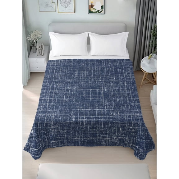 Twin Flat Sheet Only Minimalist Navy Blue Soft Microfiber Cooling Bedding Sheets Vintage Linen Textured Flat Bed Sheet