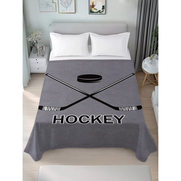 Twin Flat Sheet Only Sports Hockey Black Art Soft Microfiber Cooling Bedding Sheets Retro Gray Texture Flat Bed Sheet for Hotel Home Decor