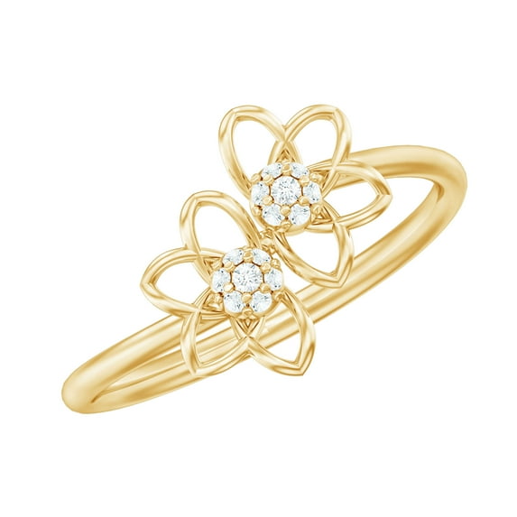 Rosec Jewels Twin Floral Promise Ring for Women - Natural Diamond Ring (HI-SI Quality), 10K Yellow Gold, US 5.50