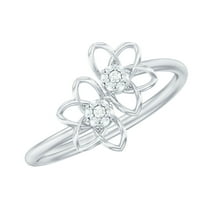 Rosec Jewels Twin Floral Promise Ring for Women - Natural Diamond Ring (HI-SI Quality), 925 Sterling Silver, US 4.00