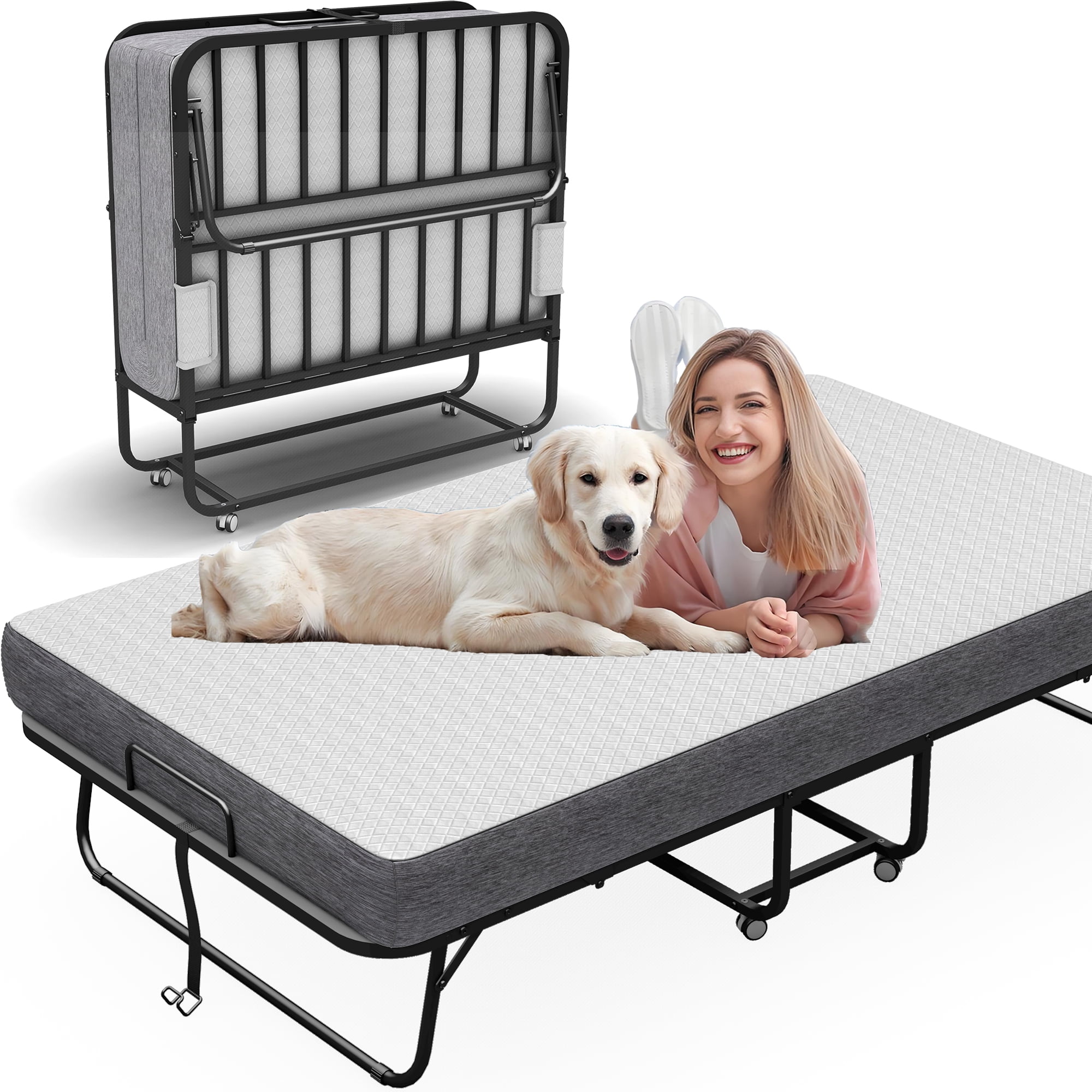 Twin Folding Bed with 5" Memory Foam Mattress 75"X46" for Adults Folded ...