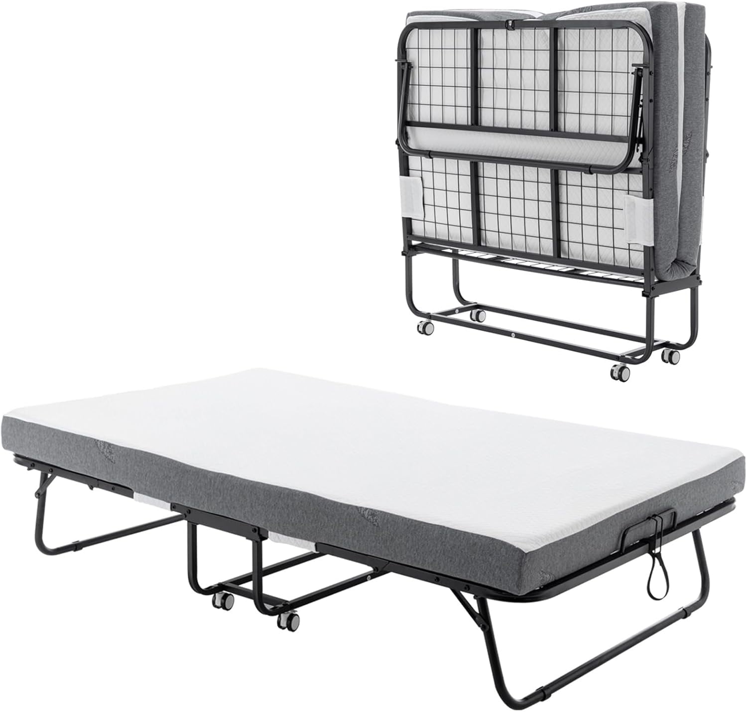 Twin Folding Bed with Mattress - Portable Roll Away Bed for Adults with ...