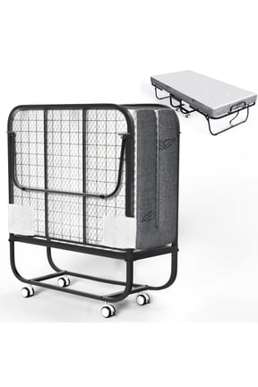 Folding Bed with 5” Airflow Memory Foam 75" x 38" Comfort Mattress and Wheels, 17” Metal Bed Frame, Twin