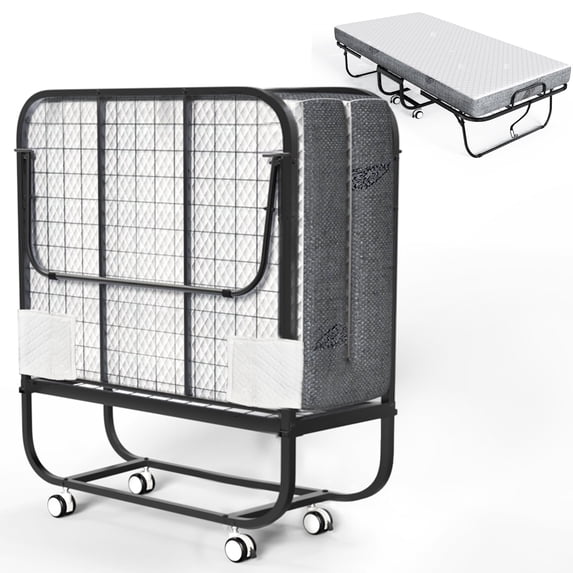 THAILE Folding Bed with 5” Airflow Memory Foam 75" x 38" Comfort Mattress and Wheels, 17” Metal Bed Frame, Twin